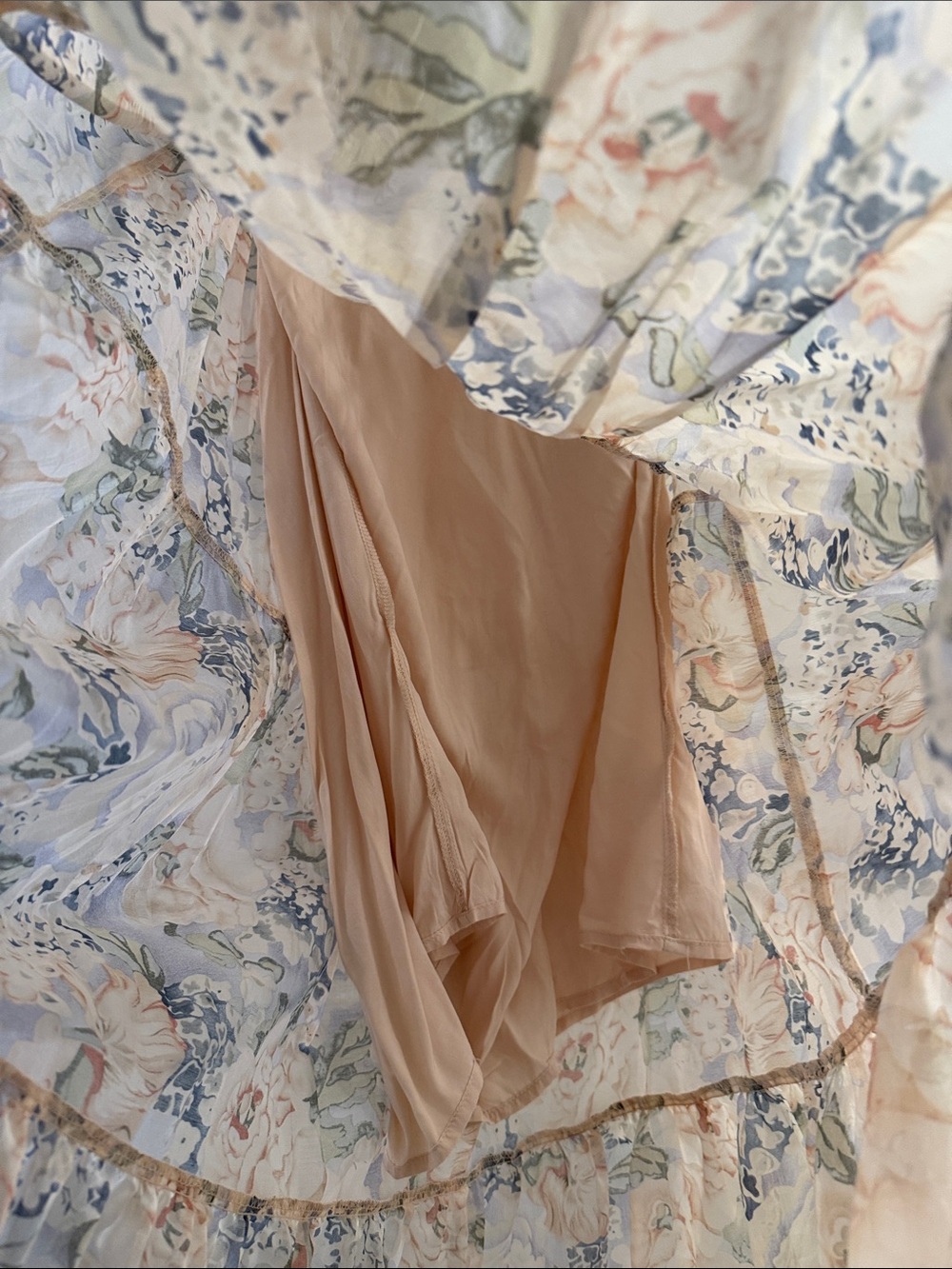 Astr Floral Smocked Spaghetti Strap Tiered Maxi Dress in Peach & Blue WORN ONCE! - Picture 8 of 10
